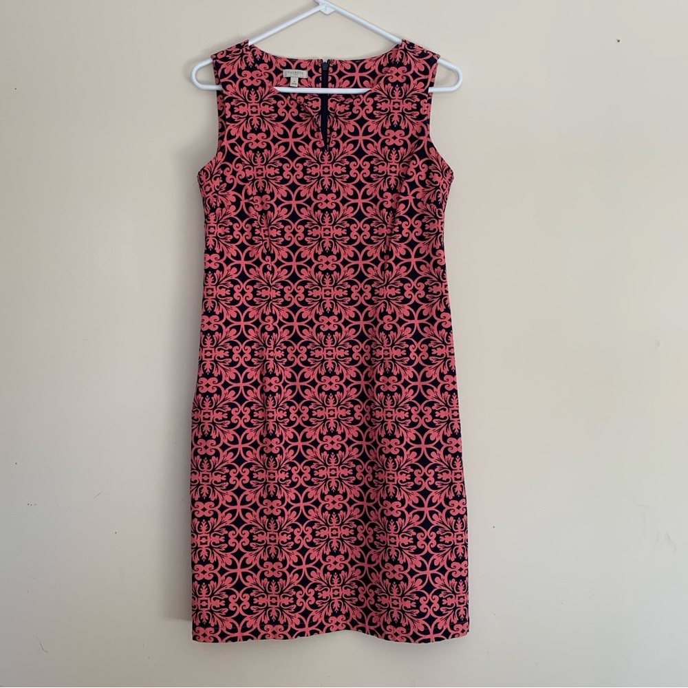 Talbots Textured Sheath Dress Womens 4 Coral/Navy EUC Sleeveless Mini - Picture 2 of 12